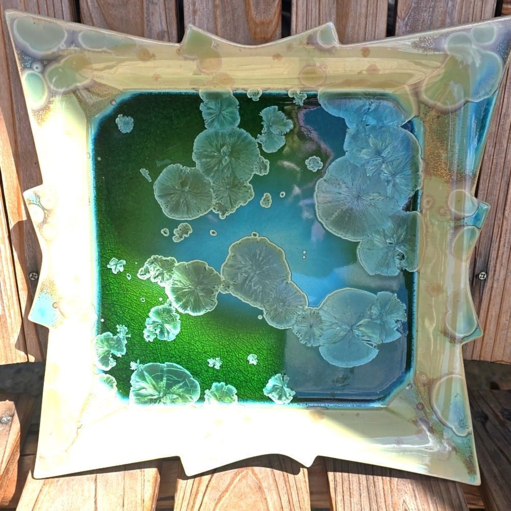 Cream and Green Ceramic Art Piece with Ethereal Design. One Of A KIND!